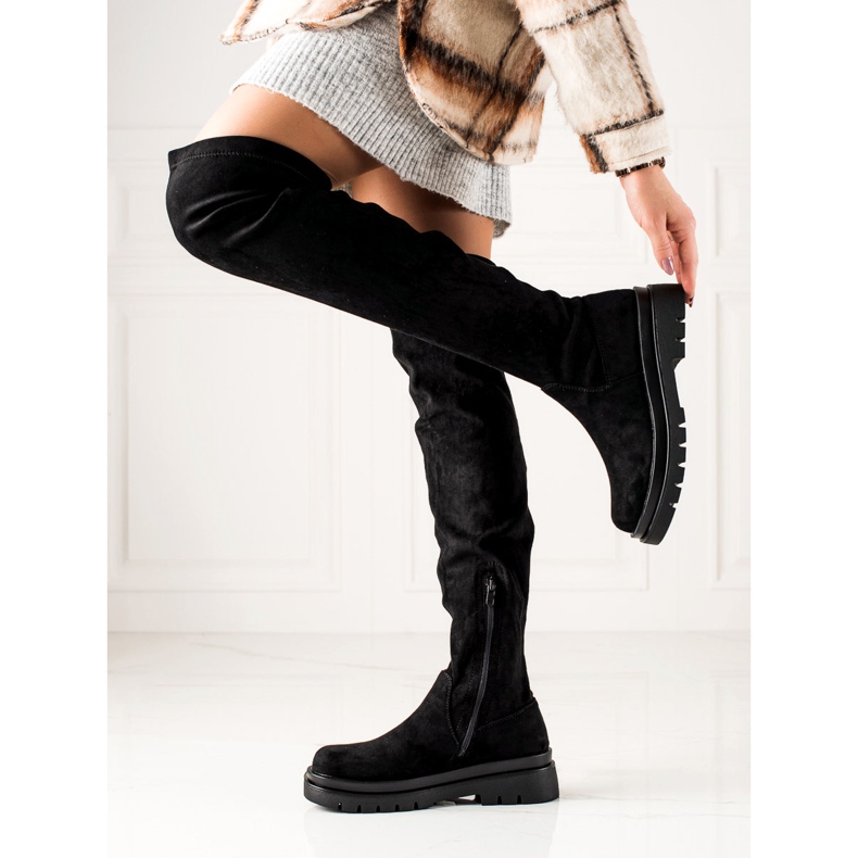 Sixth Sense Botas de camurça na coxa na plataforma preto 2