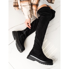 Sixth Sense Botas de camurça na coxa na plataforma preto 1