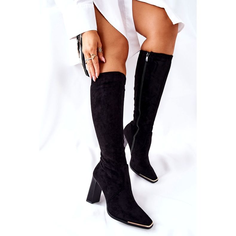 PS1 Botas quentes femininas de dedo do pé dourado preto puentos 3