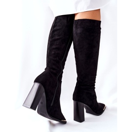 PS1 Botas quentes femininas de dedo do pé dourado preto puentos 5