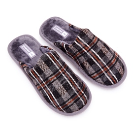 WJ1 Sussurro de chinelos xadrez cinza quente masculino castanho 1