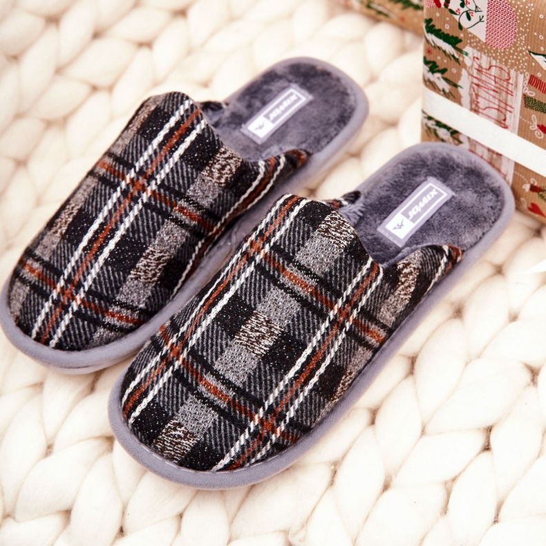 WJ1 Sussurro de chinelos xadrez cinza quente masculino marrom 2