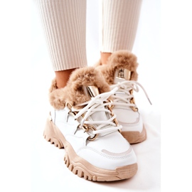 PM1 Calçados esportivos com isolamento de couro branco e bege brilhante 4