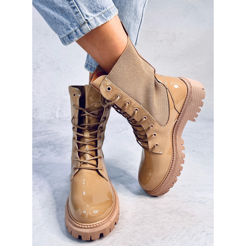 Botas militares com meia na parte superior Sanna Khaki bege 1 Botas militares com meia na parte superior Sanna Khaki bege 1
