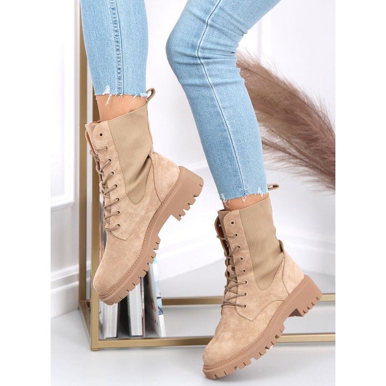 Botas militares com cano alto de meia Nevada bege 2 Botas militares com cano alto de meia Nevada bege 2