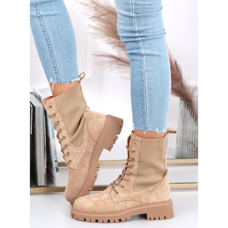 Botas militares com cano alto de meia Nevada bege 1 Botas militares com cano alto de meia Nevada bege 1