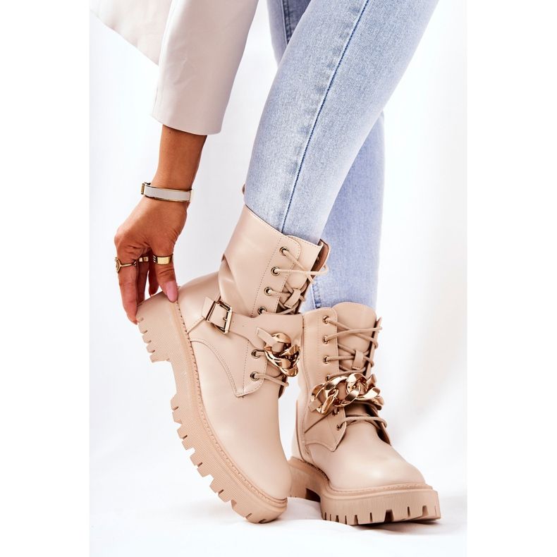 WS1 Botas de trabalhador molisa bege com corrente dourado 1