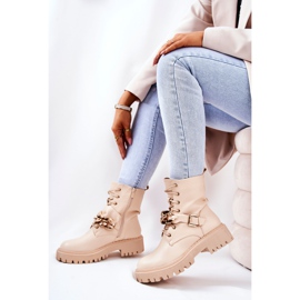 WS1 Botas de trabalhador molisa bege com corrente dourado 2