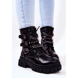 WS1 Botas amarradas com corrente com fivela preta reiloy preto 1