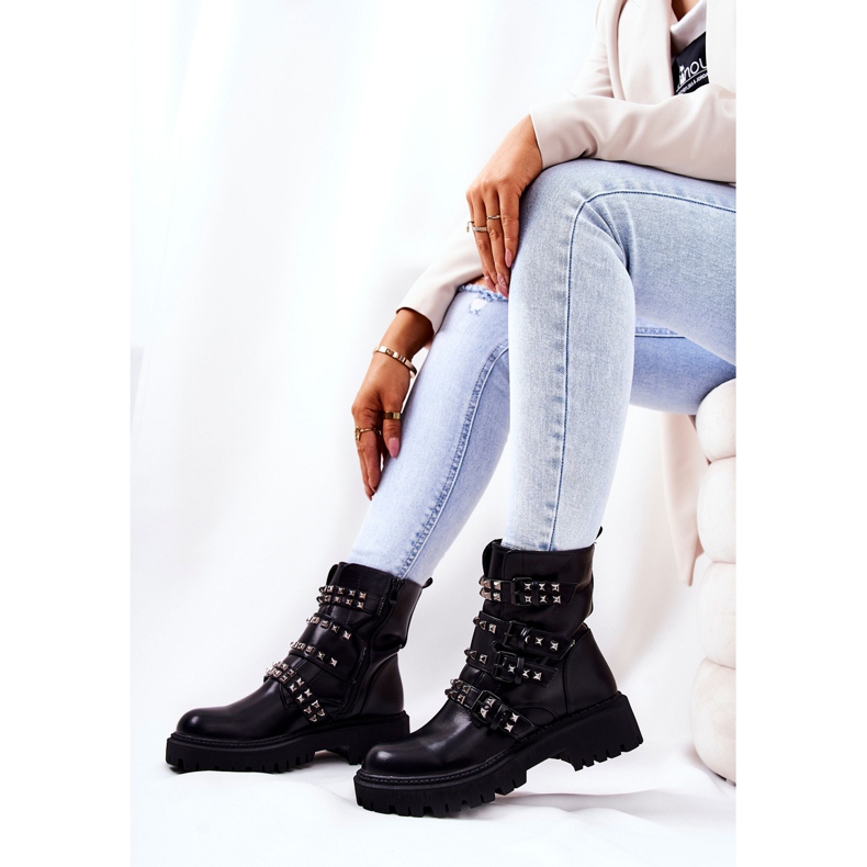 WS1 Trabalhadores de botas com alças pretas Brenna Studs preto 1