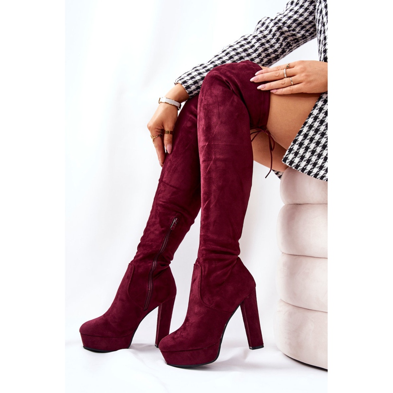 WS1 Botas de salto de camurça Burgundy Minesa vermelho 2