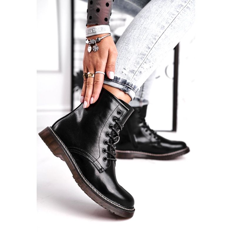 EVE Botas femininas lacadas trappers Botas pretas Marita preto 1