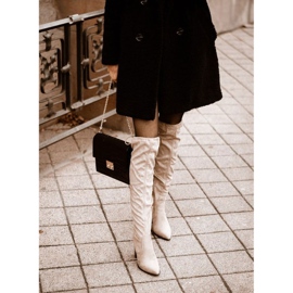 Vinceza Botas femininas com salto camurça bege Monleek 6