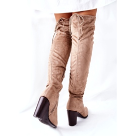 Vinceza Botas femininas com salto camurça bege Monleek 5