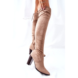 Vinceza Botas femininas com salto camurça bege Monleek 2 Vinceza Botas femininas com salto camurça bege Monleek 2