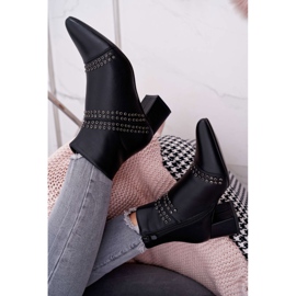 PS1 Botas femininas de salto alto em spitz com rebites Black Primma preto 3