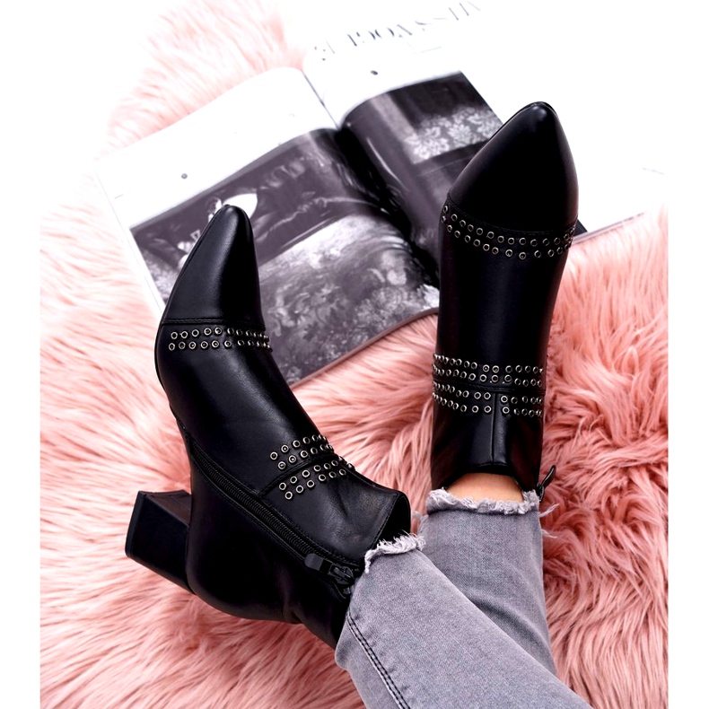 PS1 Botas femininas de salto alto em spitz com rebites Black Primma preto 4