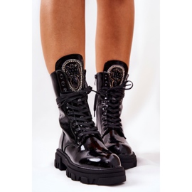 PL4 Botas altas e isoladas com enfeite de Ronessa preta preto 2