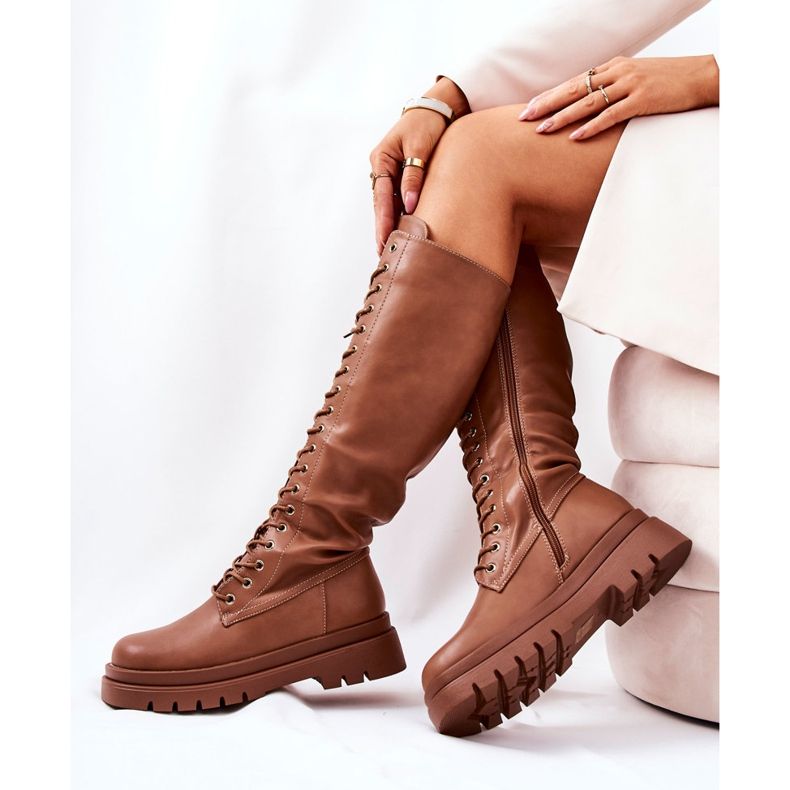 PG2 Botas de cano alto de camelo com nó quente castanho 1