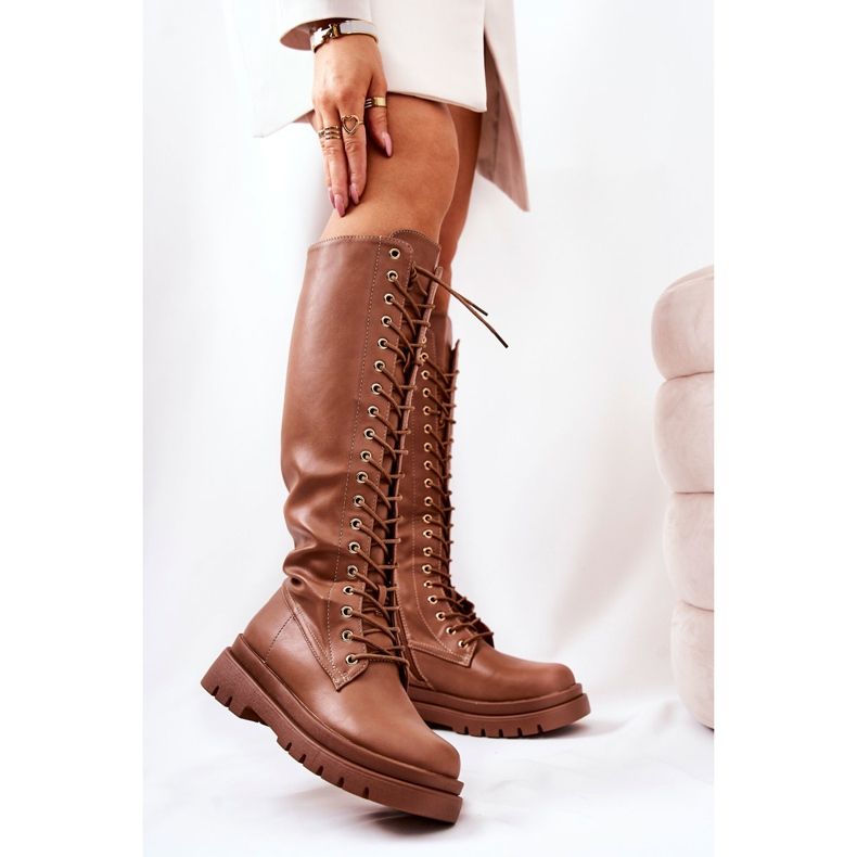 PG2 Botas de cano alto de camelo com nó quente marrom 2