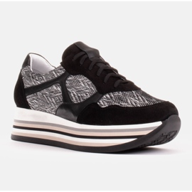 Marco Shoes Tênis com sola grossa de couro natural branco preto 1