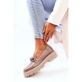 Mocassins Brogues Femininos de Couro Bege Escuro Laura Messi 2383 1