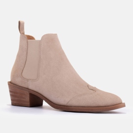 Marco Shoes Botas Chelsea com salto alto de camurça natural bege 1