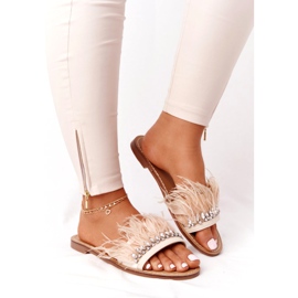 Chinelos Com Penas Lu Boo Beige bege 2 Chinelos Com Penas Lu Boo Beige bege 2