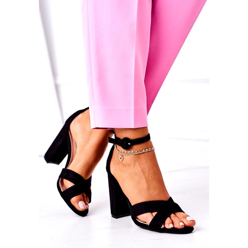 SEA Sandálias femininas com salto em camurça preta Telmen preto 3