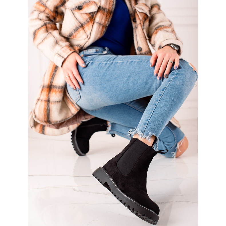 Ideal Shoes Botas de camurça na plataforma preto 1