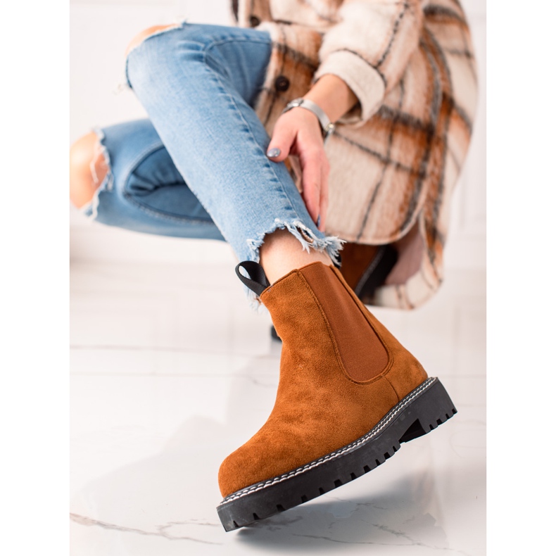 Ideal Shoes Botins de plataforma de camurça castanho 2