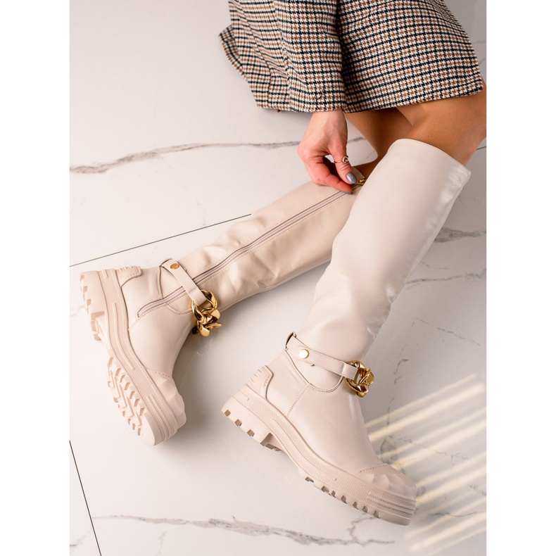 Diamantique Botas com enfeite de moda bege 1