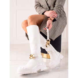 Diamantique Botas com enfeite de moda branco 1