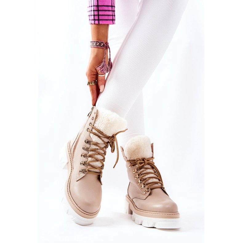 PF1 Botas de couro quente de trabalho bege Lecolly 2