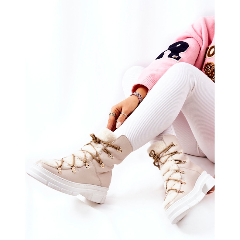 Botas de couro quente caçadores de nerisso bege claro 1