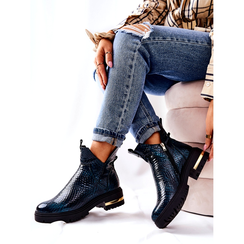 PA2 Botas de couro quente de crocodilo tanya verde preto 4