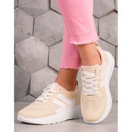 Ideal Shoes Tênis elegantes com listras bege 1