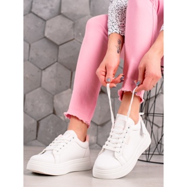 Ideal Shoes Tênis de couro branco ecológico rosa 1