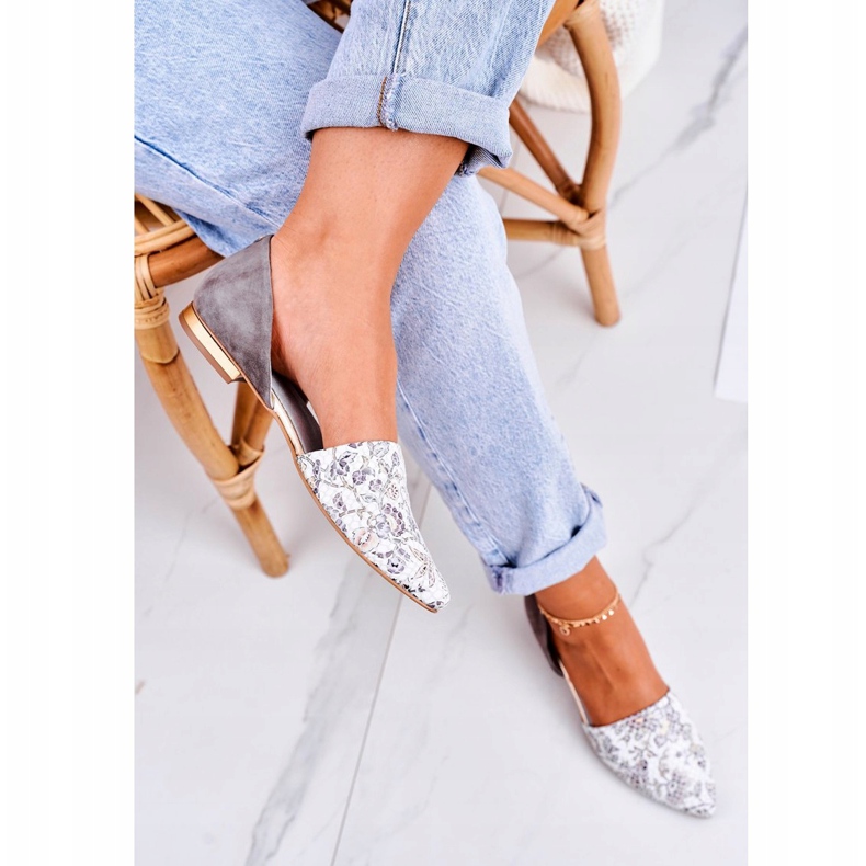 Bailarinas elegantes de couro com flores Laura Messi 1110 branco rosa multicolorido 2 Bailarinas elegantes de couro com flores Laura Messi 1110 branco rosa multicolorido 2