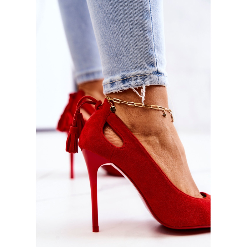 PS1 Stilettos femininos de camurça com Spitz Red Leven vermelho 2