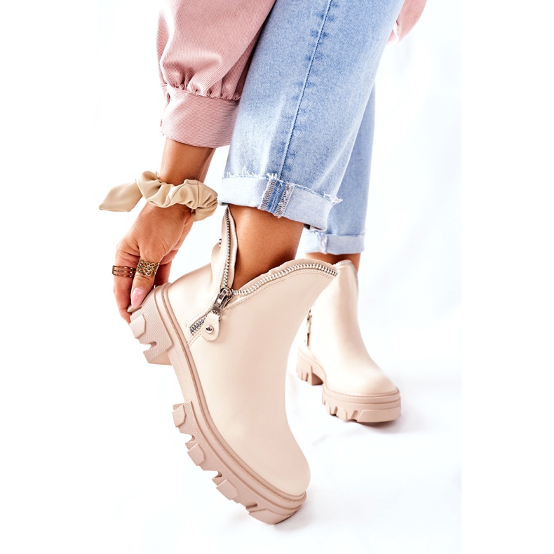 FI1 Botas femininas de tornozelo com recortes de ritmo bege 1 FI1 Botas femininas de tornozelo com recortes de ritmo bege 1