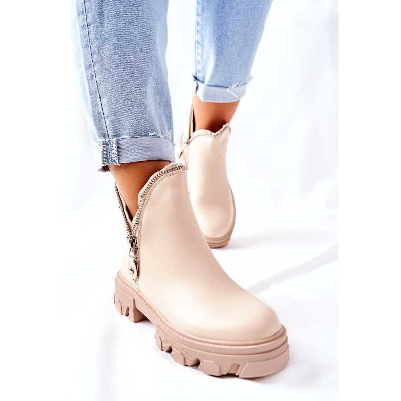 FI1 Botas femininas de tornozelo com recortes de ritmo bege 2