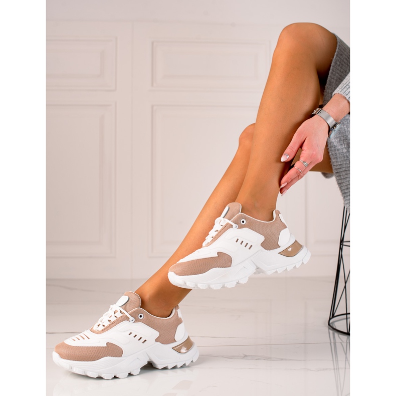 TRENDI Tênis Com Malha bege branco 1