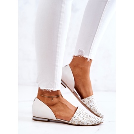 Bailarinas de couro elegantes Laura Messi 1110 bege branco 1