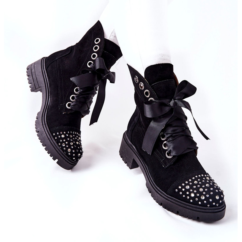 Lewski Shoes Botas de camurça de trabalho Sapatos Lewski amarrados 3069 pretos 2