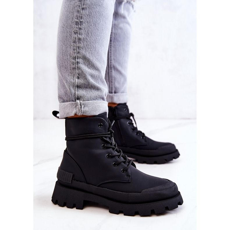 Botas quentes de couro amarradas pretas Racquell preto 1