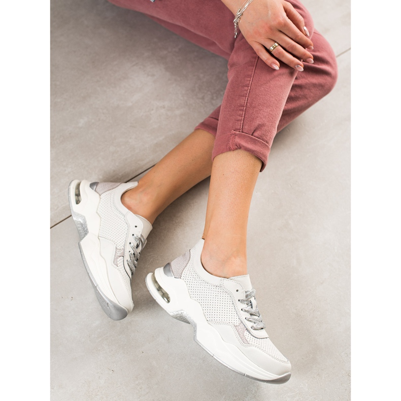 Goodin Tênis de couro a céu aberto branco prata 2