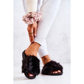 Chinelos com pele, Pollie preto de borracha 2 Chinelos com pele, Pollie preto de borracha 2