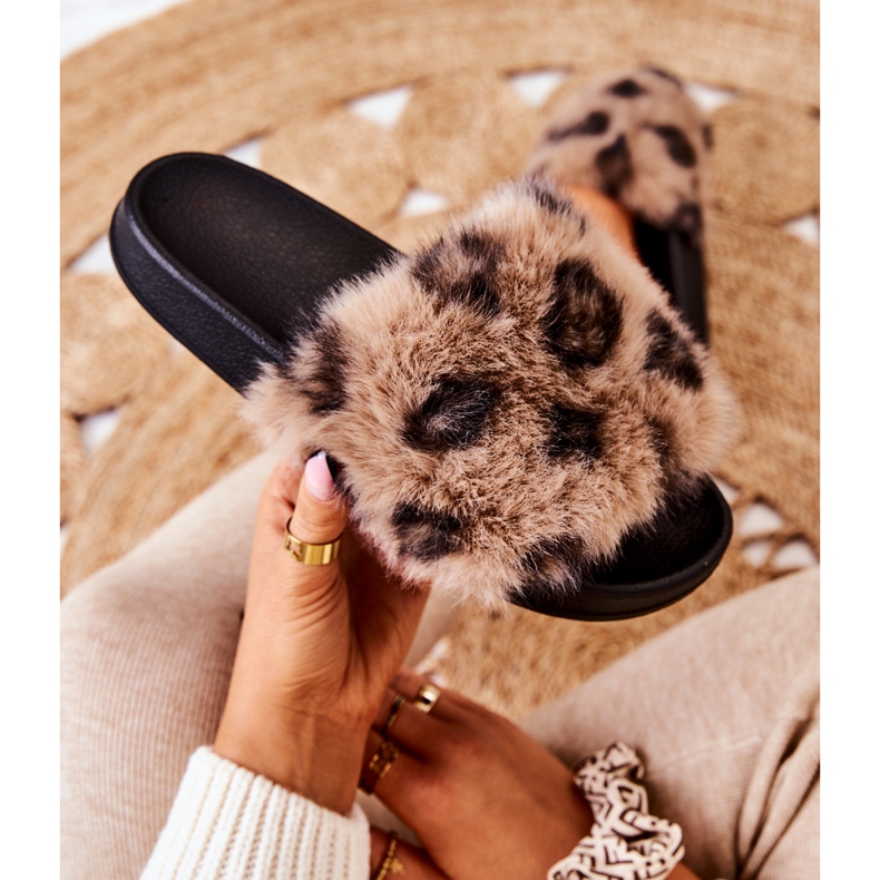 PM1 Chinelos com pelo, Borracha Leopardo Marrom Noelle bege 1