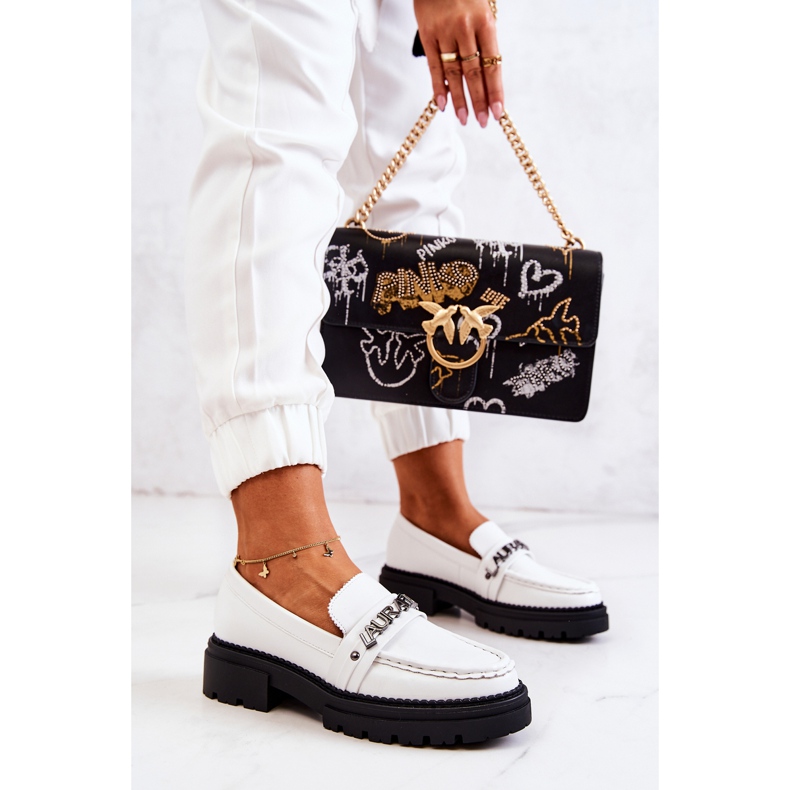 PL5 Mocassins de Couro Letras La.Fi Branco Jenefer 1